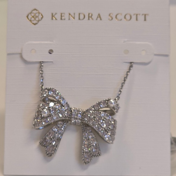 Kendra Scott Jewelry - Kendra Scott Silver Pave Crystal Bow Pendant Necklace with Pearl Accents New
